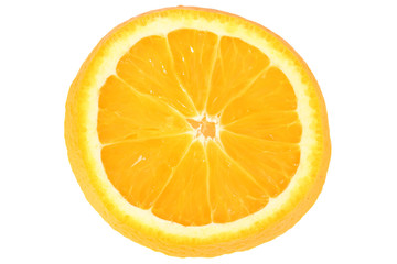Slice of orange on white background taken by macro
