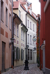 Pink street in ceter of Riga, Latvia