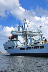 Detail of Large ship docked in Havana harbor