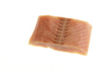 Raw Salmon steak fillet on white background