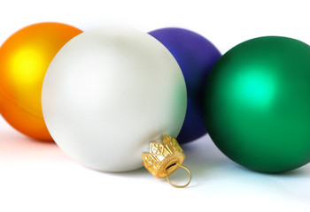 Christmas card. Four spheres on a white background