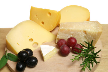 Variety of cheese: camembert and other hard cheeses