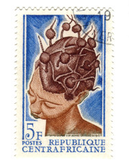 central african stamp with woman
