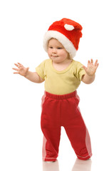 little girl with toys on a white background