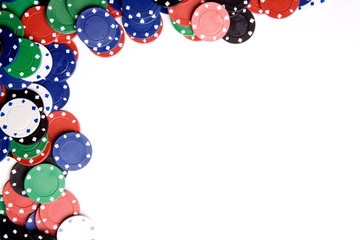 White casino chip background with copy space