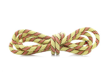 Rope with knot reflected on white background