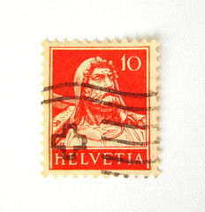 Helvetia (switzerland) postage stamp on white background