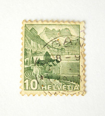 Helvetia (switzerland) postage stamp on white background