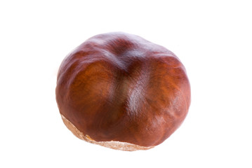 a few brown chestnuts are on a white background