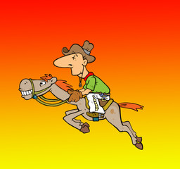 Naklejka premium cowboy, that is sleeping, riding a horse