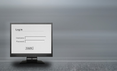 lcd screen with log in screen, photo inside is my property