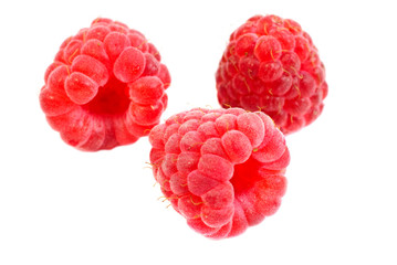 large raspberry macro isolated on white background