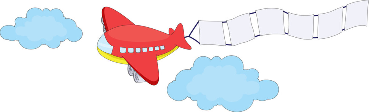 cartoon illustration of a red plane carrying a sign