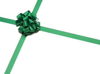 Christmas Green Ribbon and Bow on white background