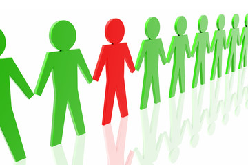 red leader and business team isolated in white background