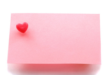 Red heart and pink note paper, love concept