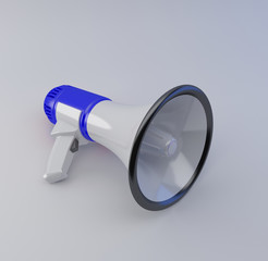 Shiny megaphone with reflections on white background