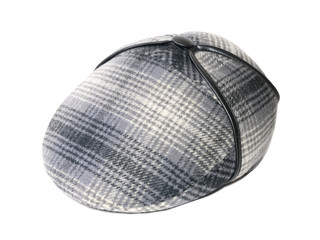 checked gray peaked cap isolated on white