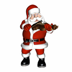 Santa playing a violin.  Isolated on a white background.