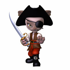 A cat wearing a pirate outfit. Isolated on a white background