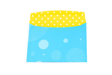 blue and yellow emtpy envelope on a white background