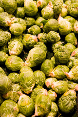 Fototapeta na wymiar Fresh green brussels sprouts at a vegetable market