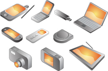 Illustration of various electronic gadgets in isometric format