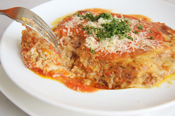 Dish of baked lasagna italian pasta cuisine