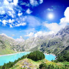 Mountain relaxing landscape with lake