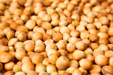 Hazelnut closeup. Texture or background.