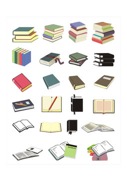 Vector illustration of various books in different positions
