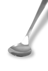 closeup of metal spoon on white background