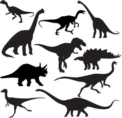 set of dinosaurs silhouette vector