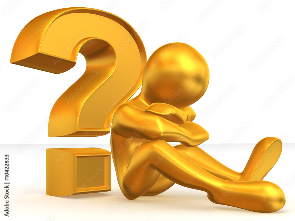 Aufkleber man with question. 3d