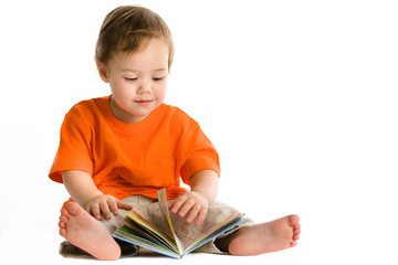 Little Girl Reading isolated on white