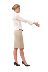 businesswoman ready to handshake on white background