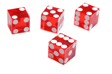 Four red dices on a over white background