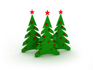 3d illustration of three christmas tree stylized