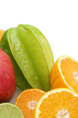 fresh exotic fruits on white background