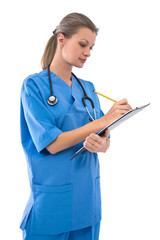 medical concept with beautiful doctor working with stethoscope