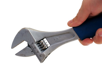 Hand holding a wrench,clipping path included