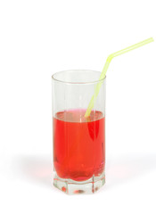 Glass with cherry juice on a white background