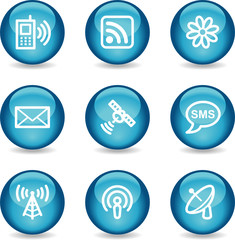 Communication web icons, blue glossy sphere series