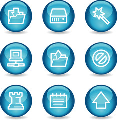 Data web icons, blue glossy sphere series