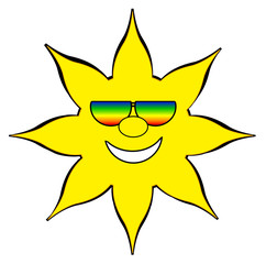 Summer Sun Cartoon with sunglasses- Isolated on white