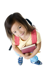 A young asian school girl ready for school.