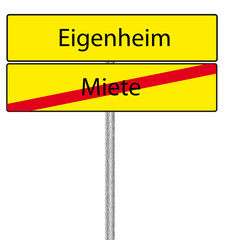 Ortstafel Rückseite, Verkehrsschild Eigenheim Miete