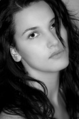 Black Hair Young Beautiful Woman White and Black Studio Portrait