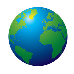 3d view of the earth in tradtional colours green and blue