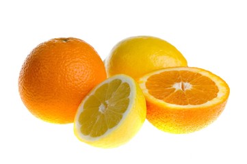 Fresh citrus fruits on white background